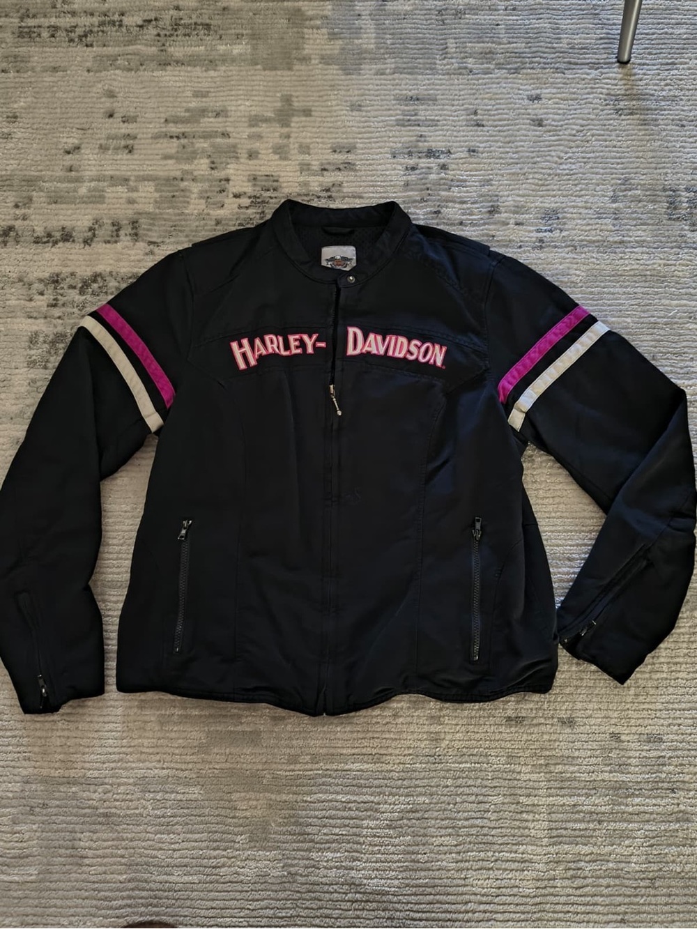 Harley-Davidson Black Jacket with Pink and White Sleeve Stripes 2XL
